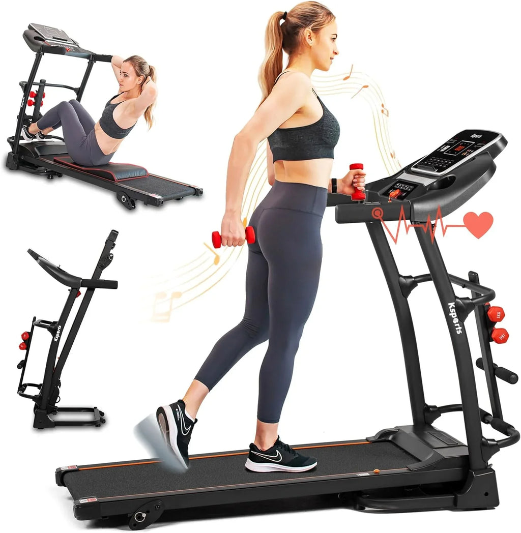 16.5 Inch Treadmill With Equipment, Display, Foldable Tracking Home Bluetooth Black movable LCD Connectivity, Gym And Apps For Fitness