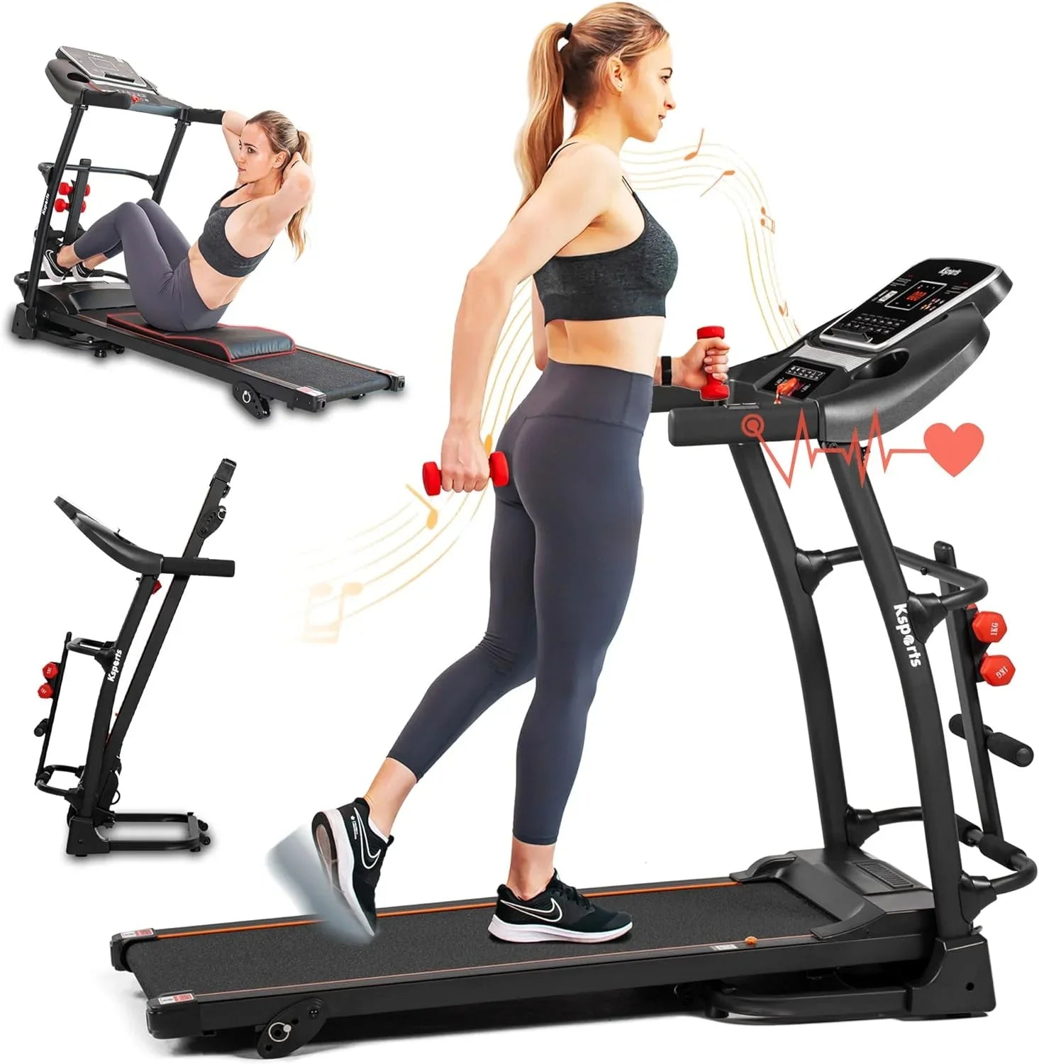 16.5 Inch Treadmill With Equipment, Display, Foldable Tracking Home Bluetooth Black movable LCD Connectivity, Gym And Apps For Fitness