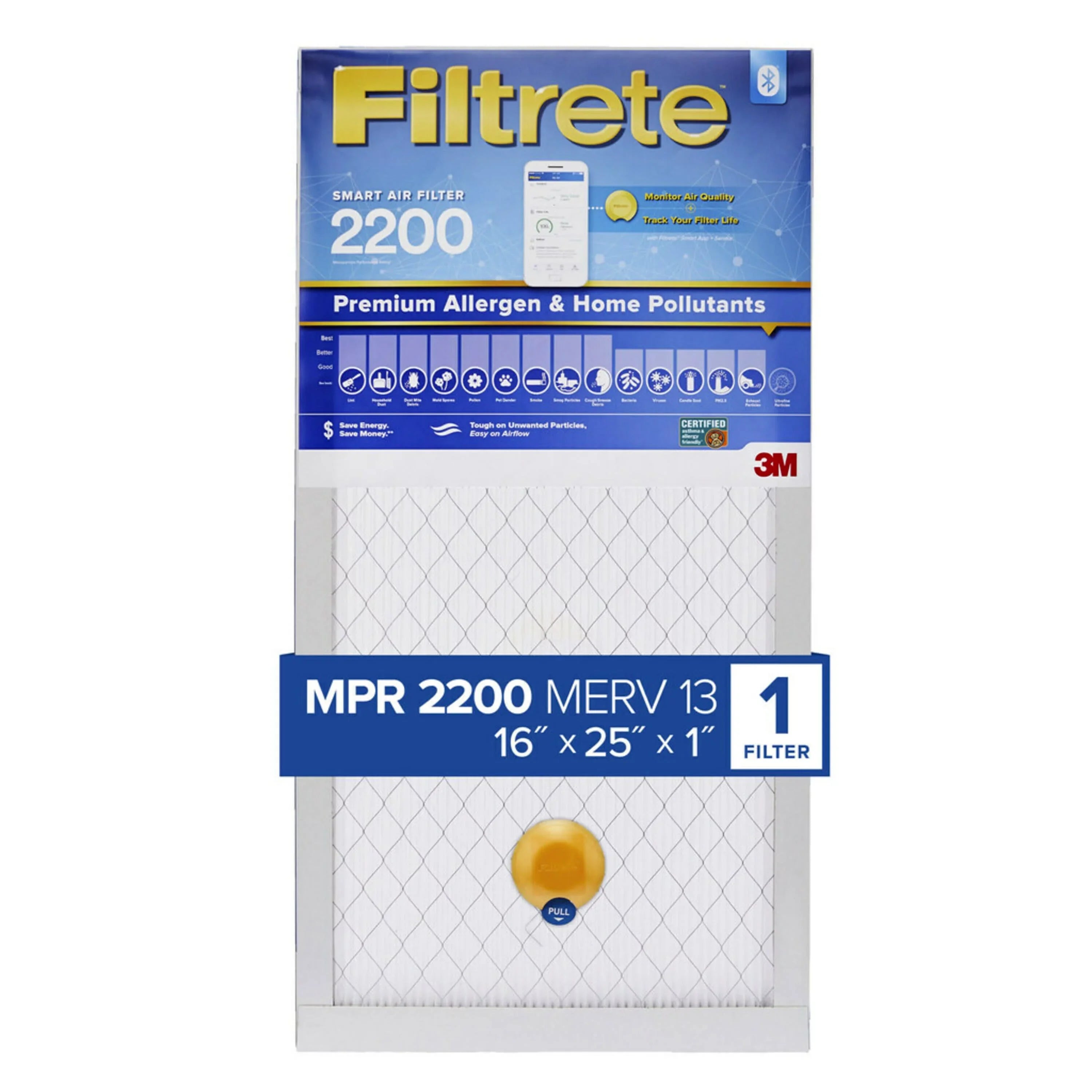 Filtrete Home & 16x25x1 Smoke, Pollutants, Premium Allergen 13, MERV Filter Filter, Bacteria 2200 atmospheric and Captures Smart Viruses, MPR 1