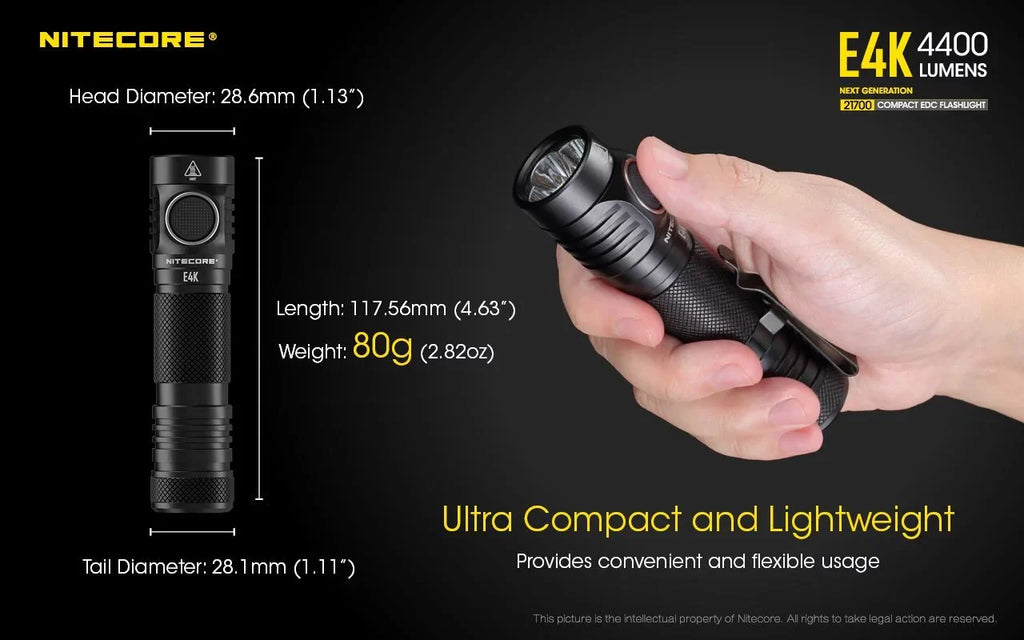 FREE E4K Li-ion Next - and CREE EDC Battery generation NITECORE - Flashlight V6 Battery NITECORE Lumens 4400 21700 Compact Eco-Sensa 4x 21700 w/ XP-L2 1x Case Rechargeable