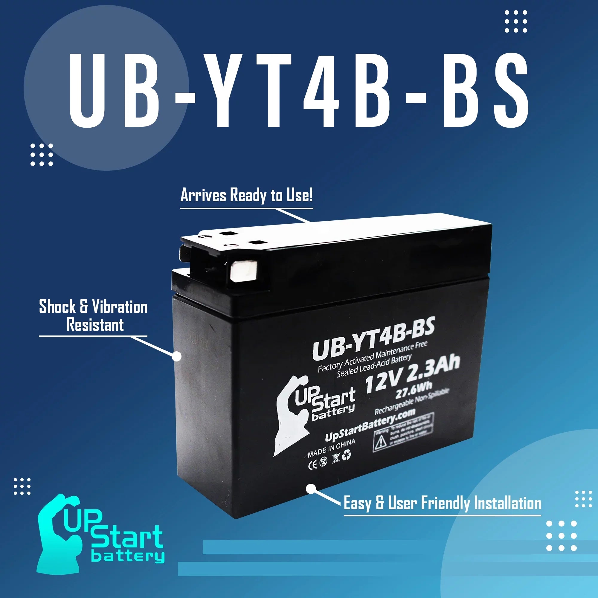 2015 UpStart 110CC 3-Pack for TTR110E 2.3Ah, Replacement Maintenance Factory 12V, Battery Free, - Motorcycle Activated, Battery Yamaha UB-YT4B-BS
