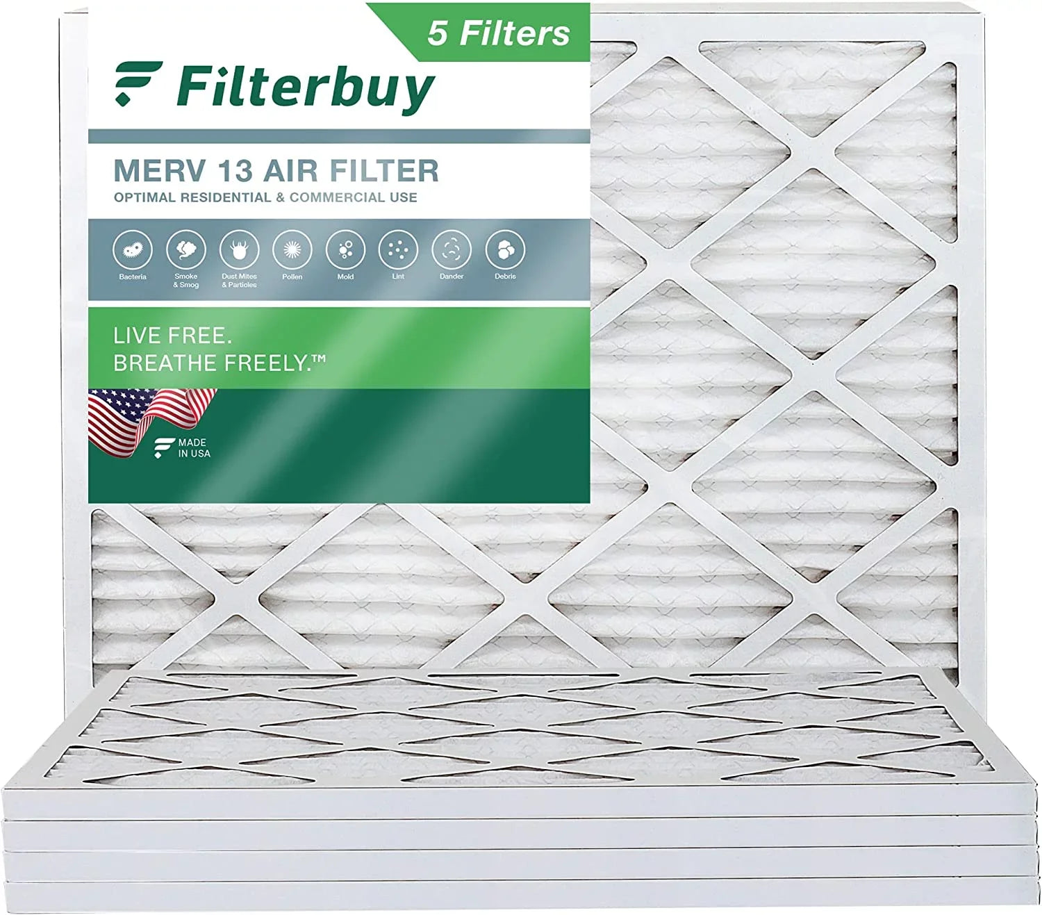 (5-Pack) Furnace Filterbuy Pleated AC Filters 14x20x1 HVAC 13 atmospheric MERV