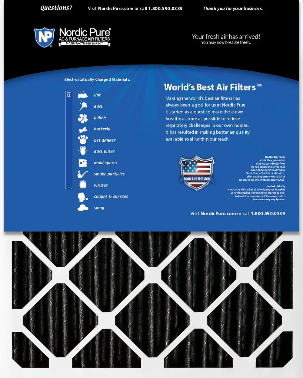 Filter 16x20x4 Nordic Pleated 12 Pleated 2 5/8) Pure Pack (3 MERV atmospheric Carbon +
