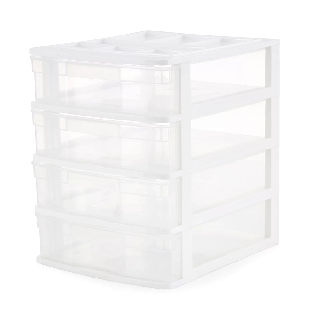 4 Storage (4 Drawer Lid, Organizer Living Desktop Gracious Pack) White w/