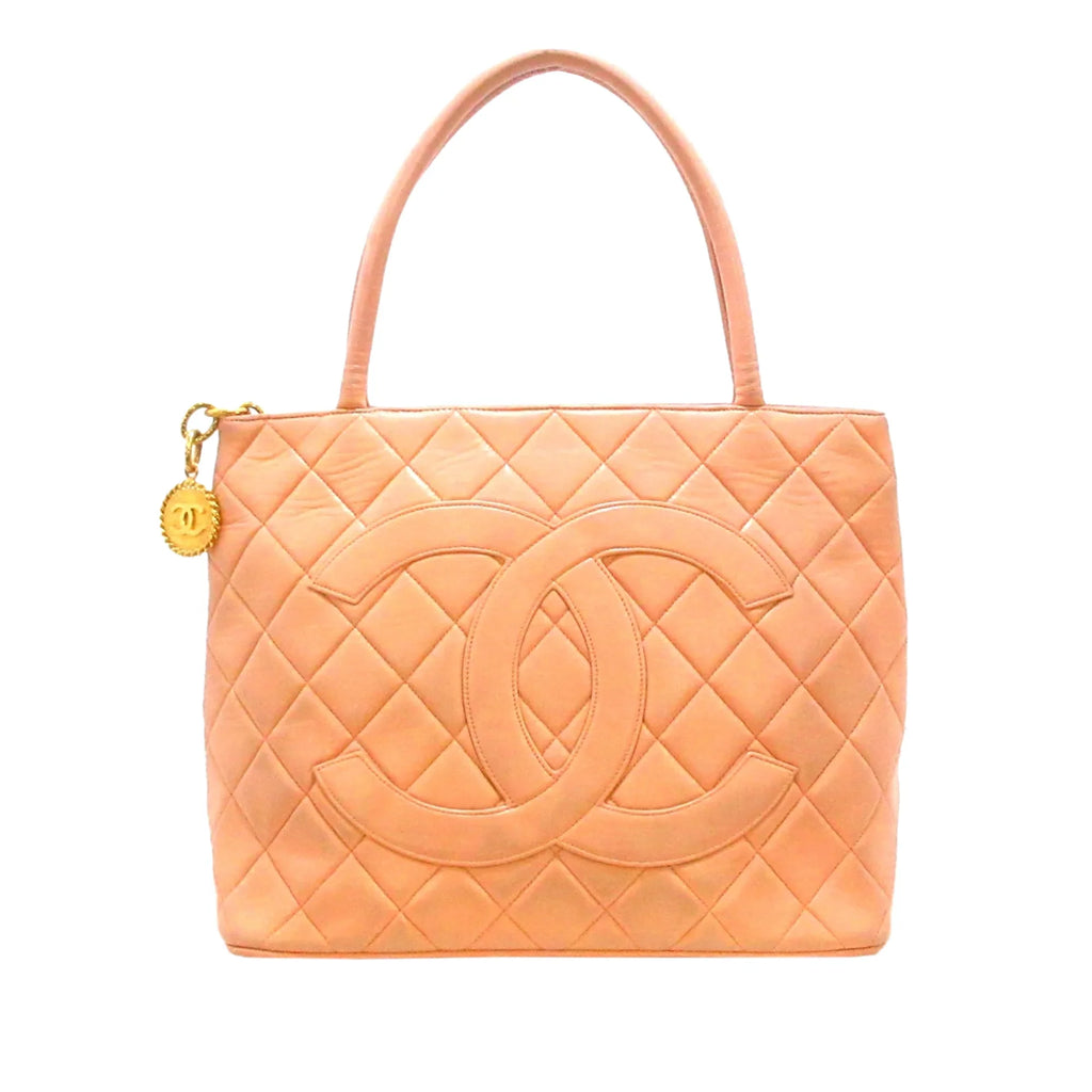 Leather Lambskin Orange Medallion Bag (Good) Pre-Owned Tote Chanel Authenticated Women Tote