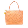 Leather Lambskin Orange Medallion Bag (Good) Pre-Owned Tote Chanel Authenticated Women Tote