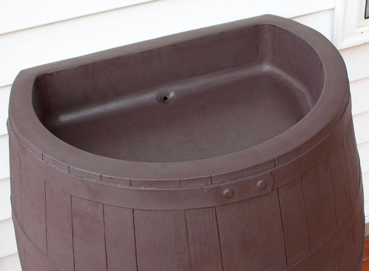 Water Design – Planter, Barrel – Hose Whiskey – 50-Gallon Flatback Includes Brown Rescue Outlet Rain Rain Diverter,