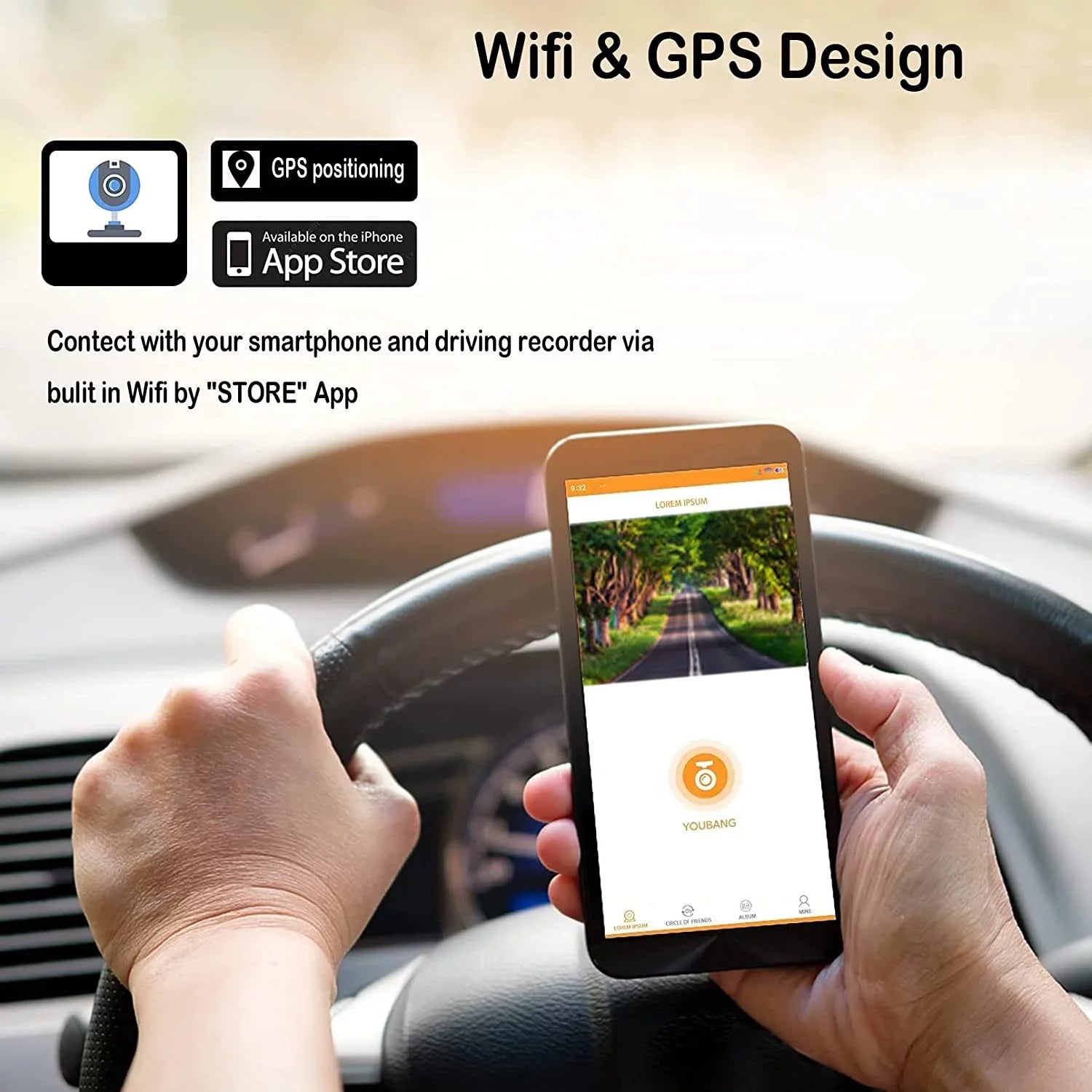 GPS Camera Waterproof Camera Wide HD with Waterproof Motorcycle 1080P Dash Front Wi-Fi, Angle and Lens Rear 120° Recording