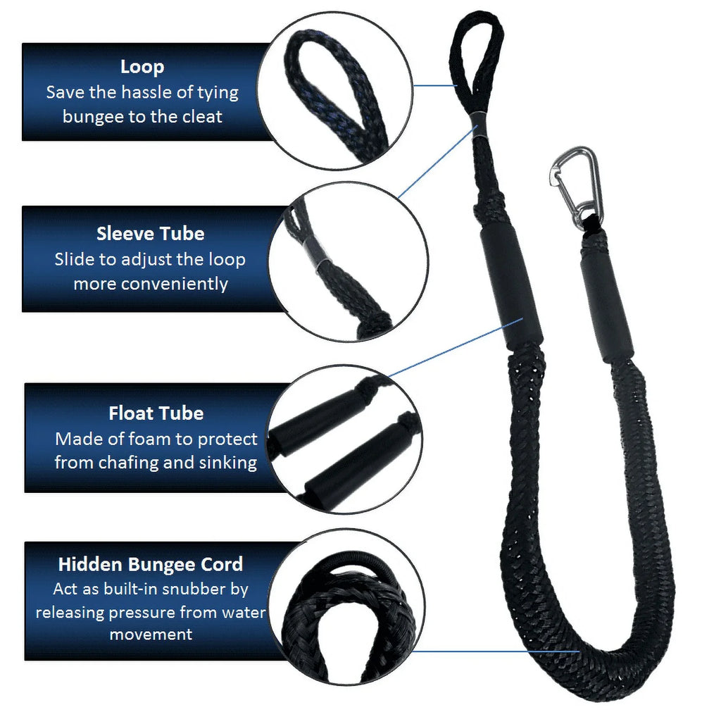 Snap White) Pontoon Dock (Black PWC Line Water Kayak Pack 4'-5.5' Pactrade Use and Fresh Ski Salt Marine Hook Boat Rope Bungee Mooring with Jet 2 & SS316