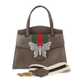 Brown Motif Butterfly Handbag Totem Pre-Owned Bag Leather 2WAY 505342 Shoulder Gucci (Good) Sherry GUCCI Rhinestone