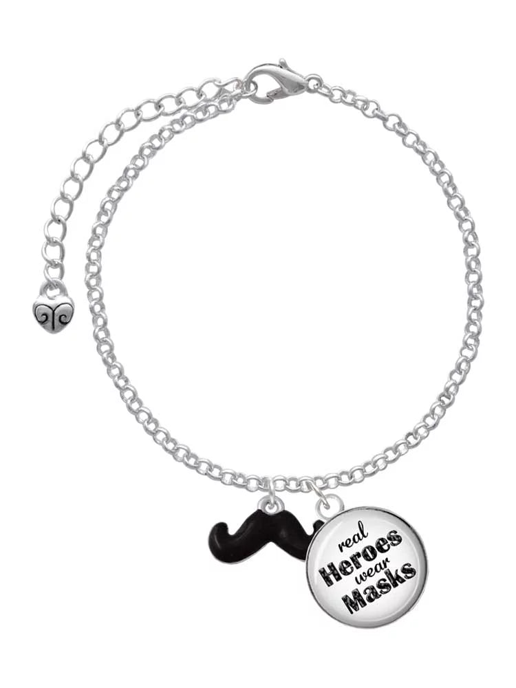 Heroes Dome Enamel Wear Silvertone Charm Small Black Masks Real Bracelet Jewelry Mustache Delight