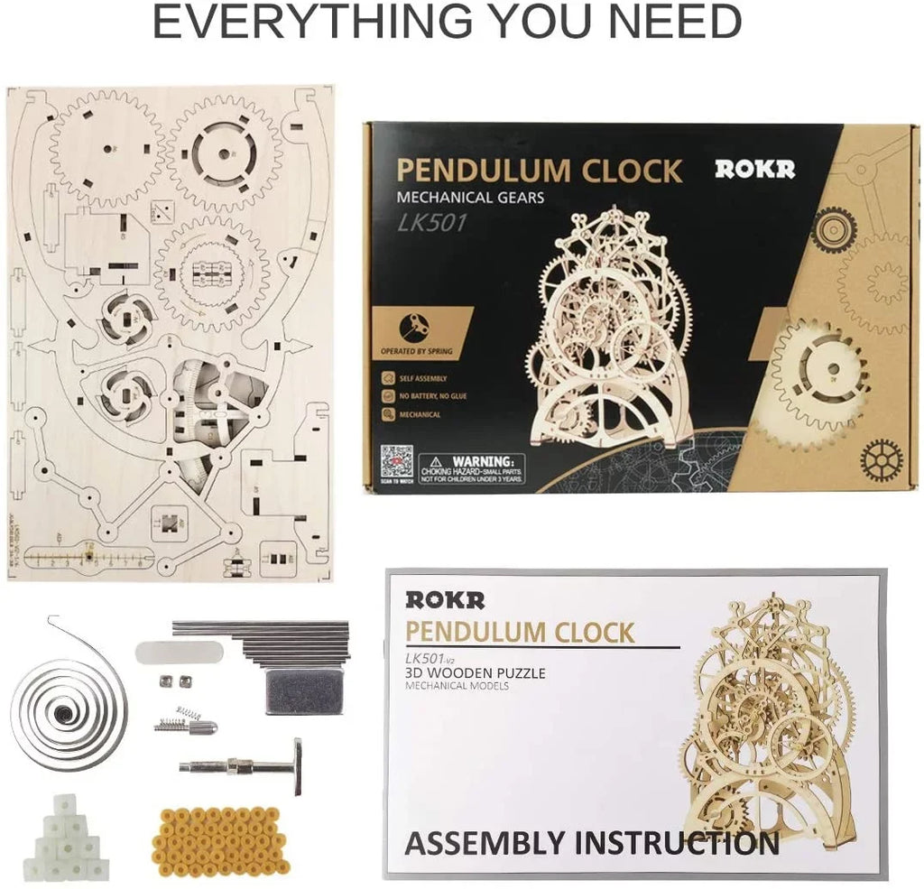 to 3D for Adults Clock Puzzle,Mechanical Gifts Build Birthday Robotime Set Gears Mechanical Building Kids Toy Pendulum Wooden