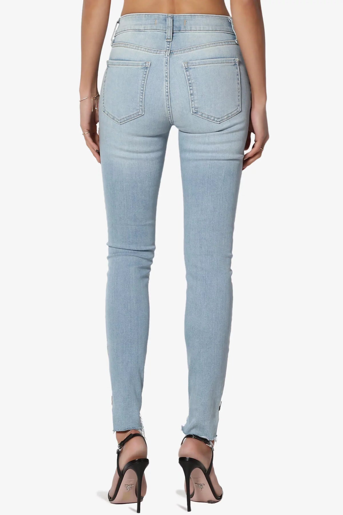 Distressed Raw Rise Cropped Step Mid TheMogan Edge Jeans Women's Zip Skinny Hem