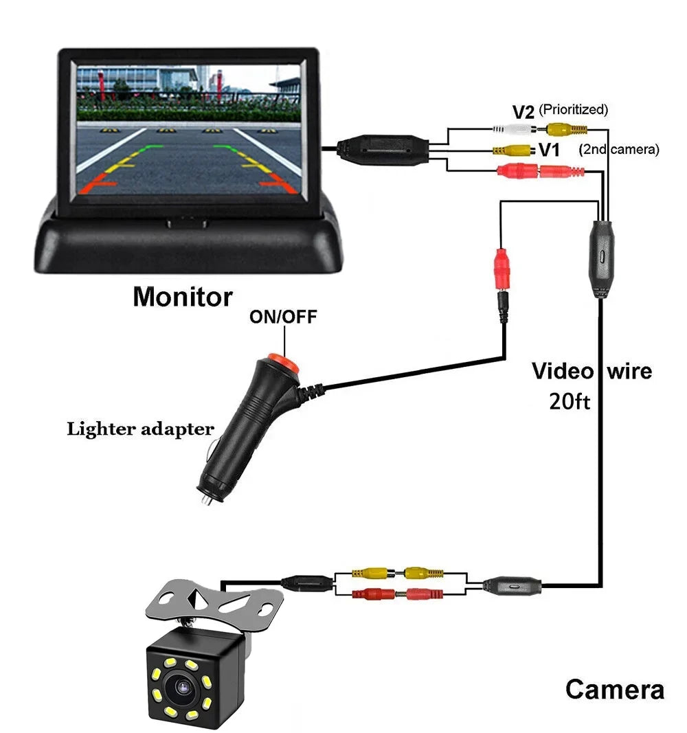 Display Backup Monitor View LED 5in Foldable Night LCD Car Rear Camera