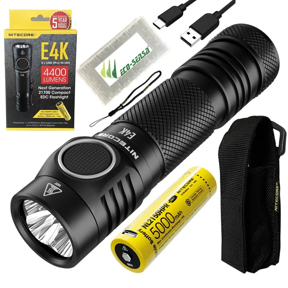 FREE E4K Li-ion Next - and CREE EDC Battery generation NITECORE - Flashlight V6 Battery NITECORE Lumens 4400 21700 Compact Eco-Sensa 4x 21700 w/ XP-L2 1x Case Rechargeable