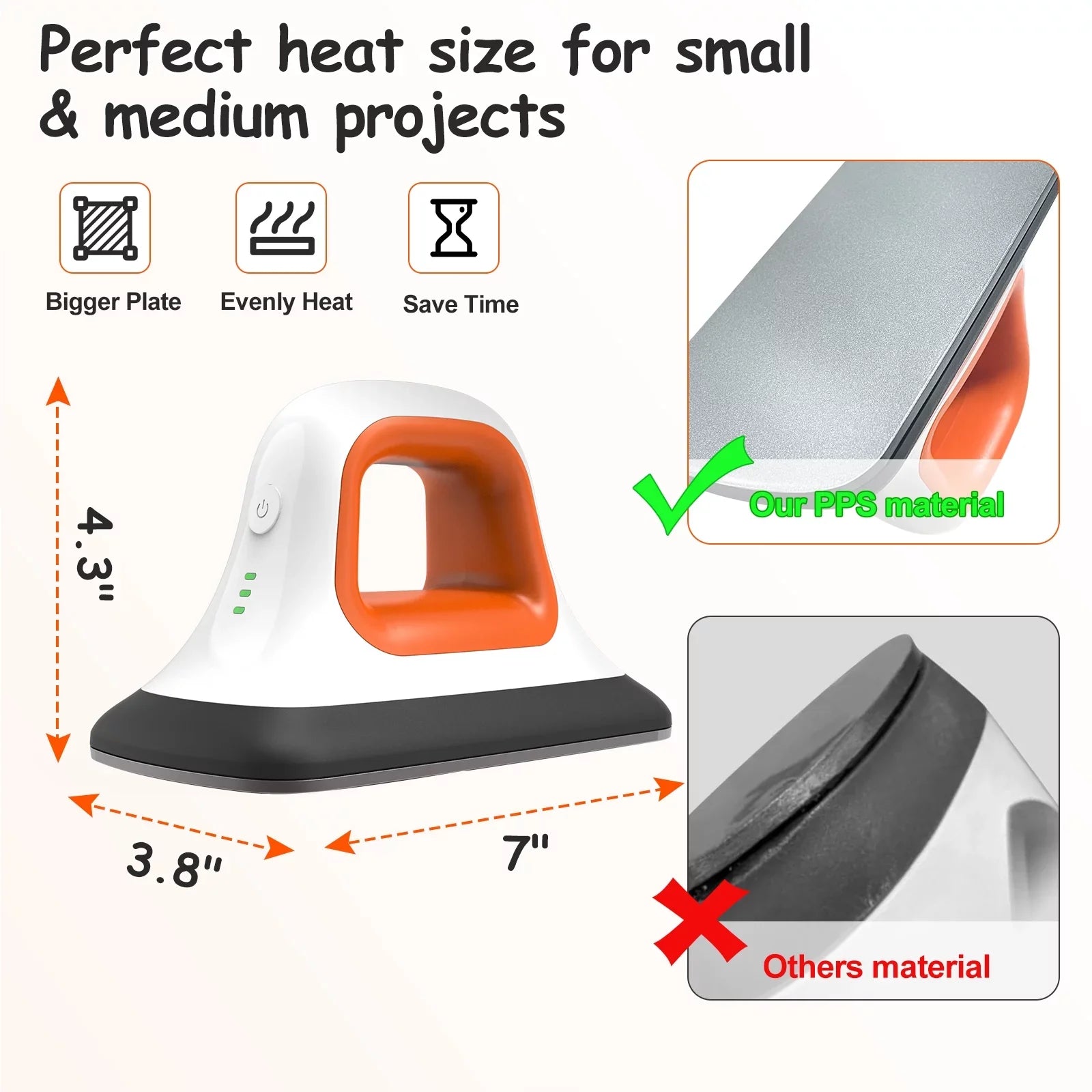 7" Iron for Heat Clothes Heating T-Shirt Fast 3.8" Mini Machine Bags, Heat Machine * Transfer Hat Orange with Press in mobile