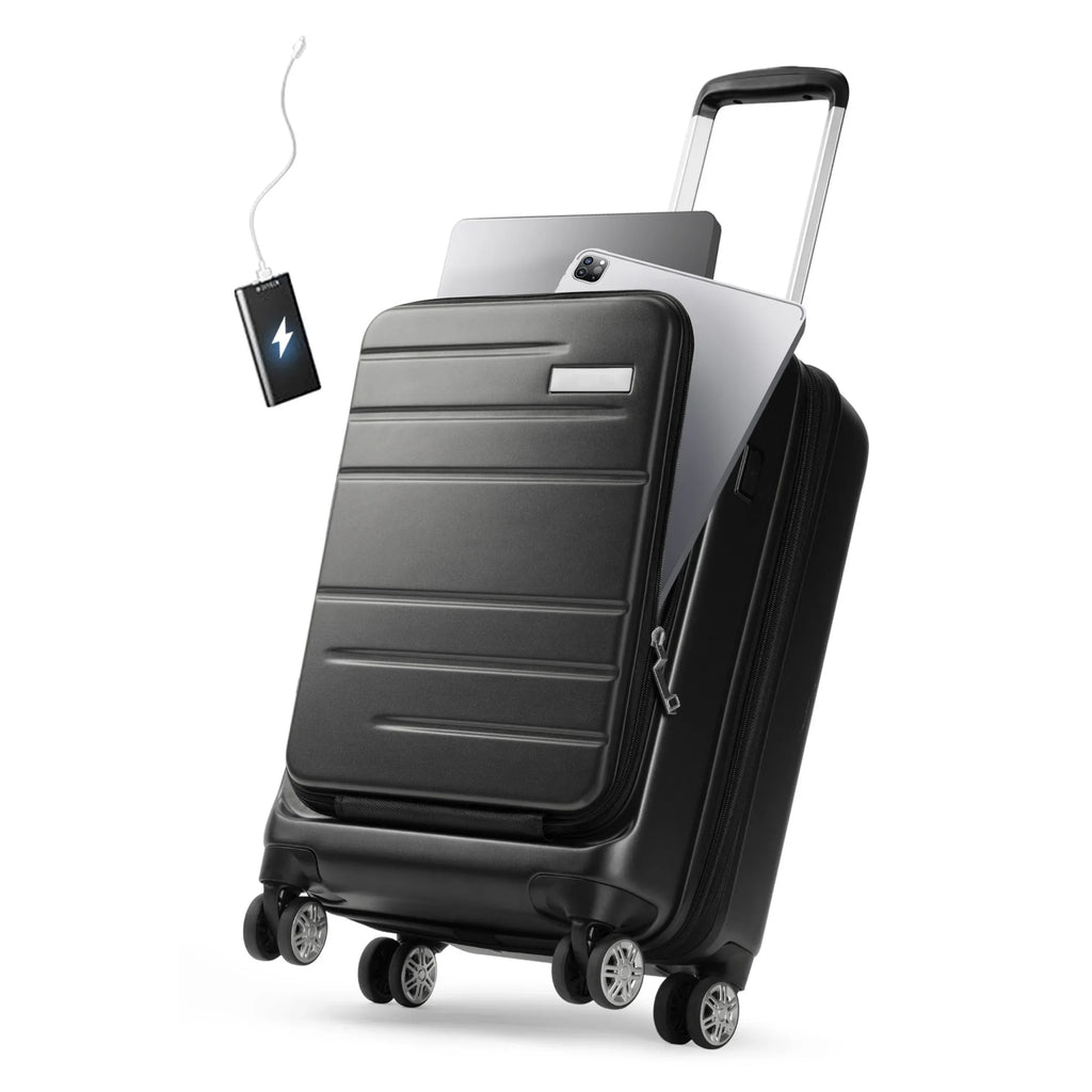on Hardshell with Carry Front USB Luggage, Port Pocket and LUGGEX Expandable Suitcase