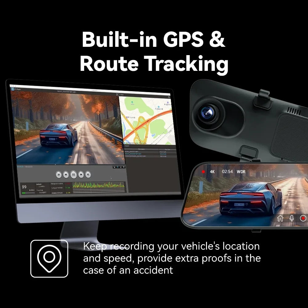 Trucks, Pelsee GPS, Smart & and Dash Cameras, Camera & Assistance Night Vision,Parking Front Full Mirror HD Mirror 12" Backup 4K Cam for Card with Rear View Dual Pre-Owned Free Rearview Cars 32GB