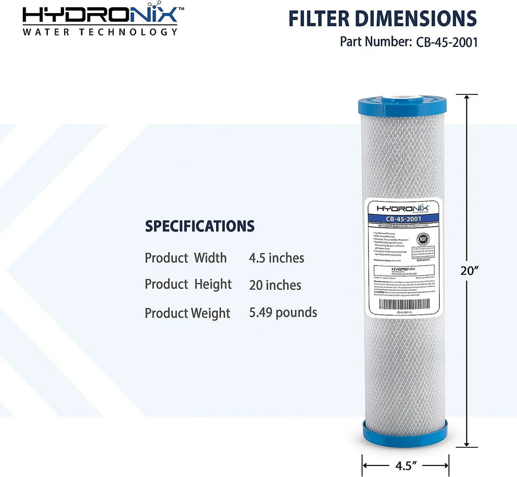 Hydronix Filter Micron 20-inch x 1 Carbon Water Replacement CB-45-2001 4.5-inch