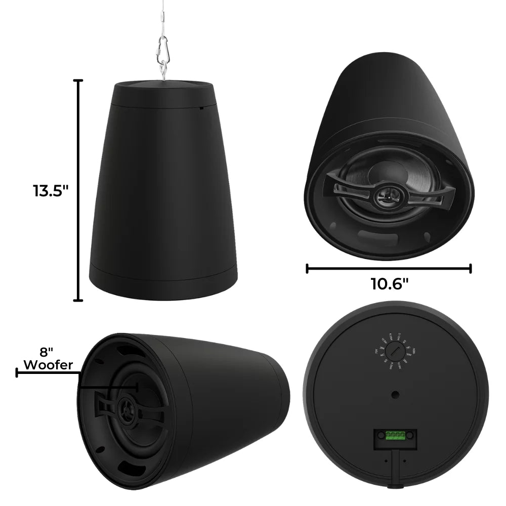 8Ohm/70V, Speaker, Arc Black Nero 2 Pendant OSD Style Way Coaxial 8" 8