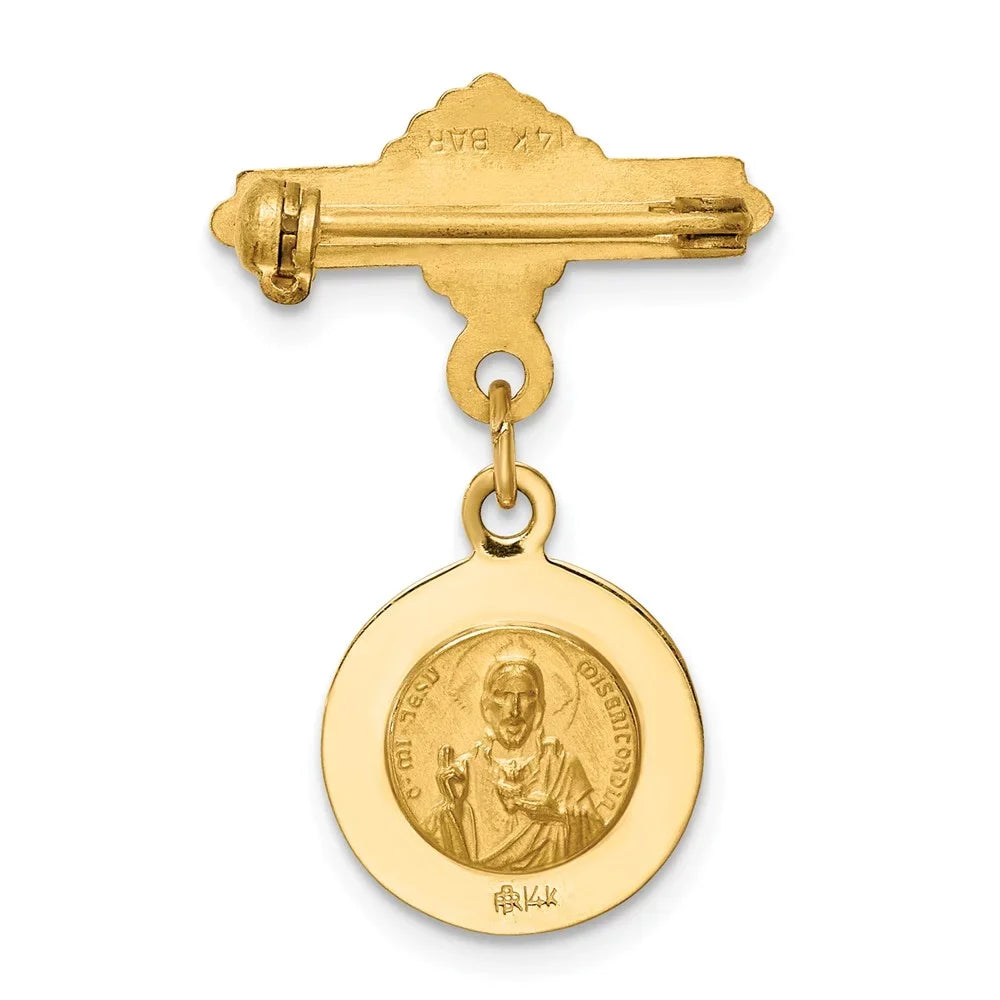 (25 sacred Queen Holy mm Reversible Medal Scapular Of mm) 14K X Gold Pin Heart 17 Yellow The