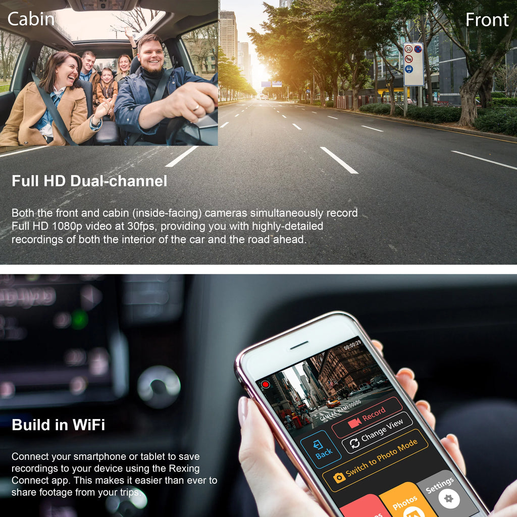 HD Rexing V3 with Dash 1080p Full Inside Wi-Fi Basic Cam Dual Front Cabin and Camera