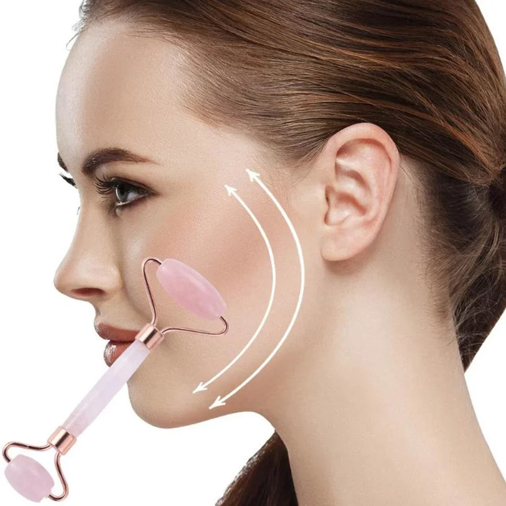 Tools, Facial Muscle Quartz Face Skin and Roller Gua Relieve Roller, Body Beauty Fine Rose Massager Face, Care and Roller, for Lines Relaxing Neck, Eyes, Sha Jade Wrinkles