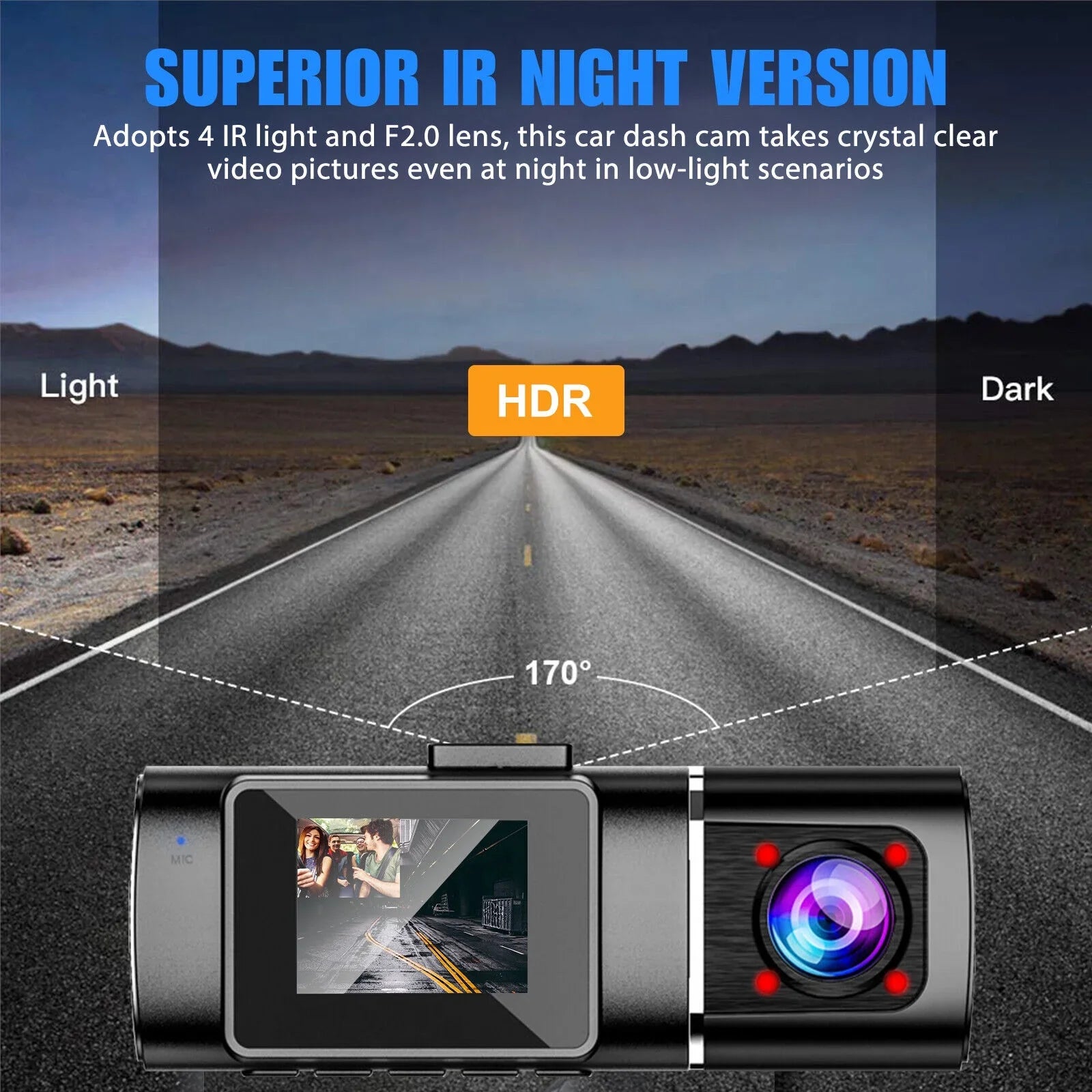 Lens Dash DVR G-Sensor 1080P Dual HD Recorder Car Camera Video Front+Inside Cam