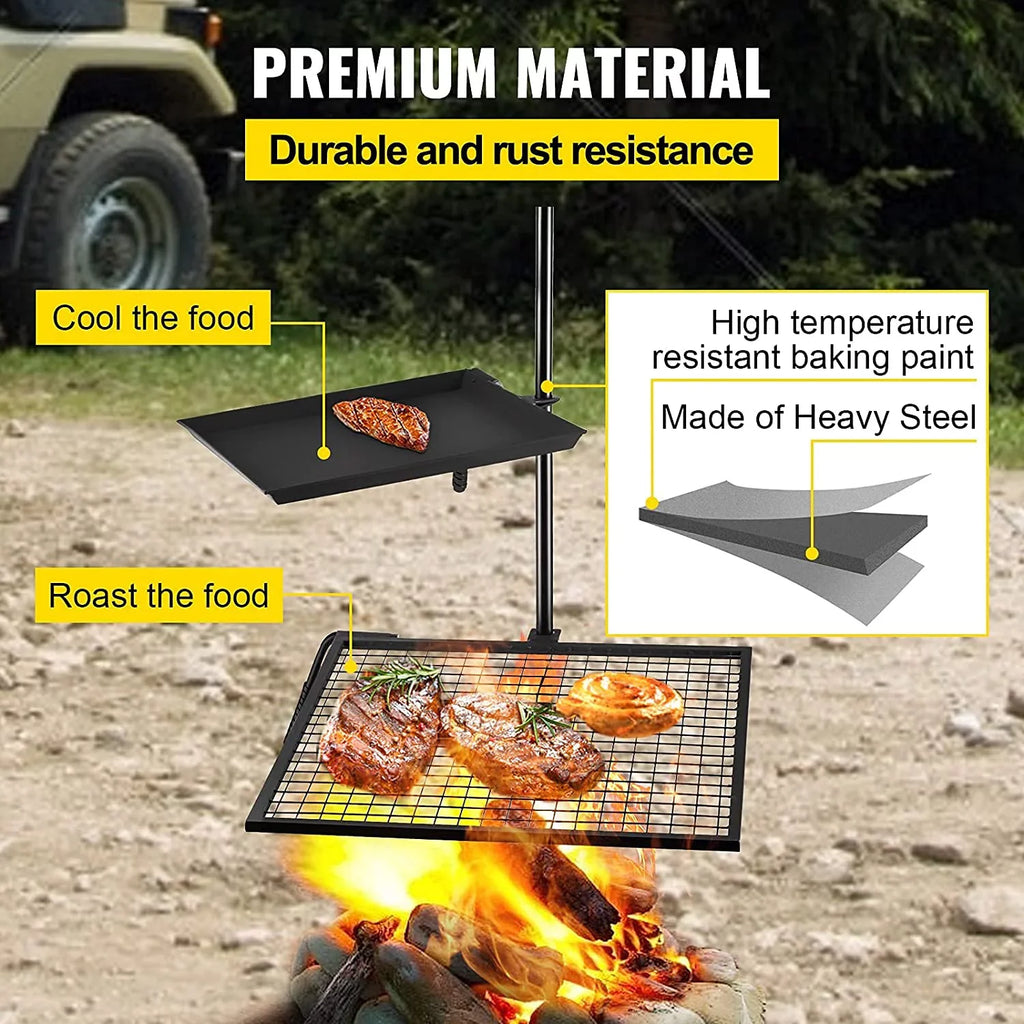 Cooking Open Layer Grate Height Pit Grill for Grill Section Fire Grate,Double Campfire Over Fire Grate Outdoor Pit,Three Grill Adjustable Flame