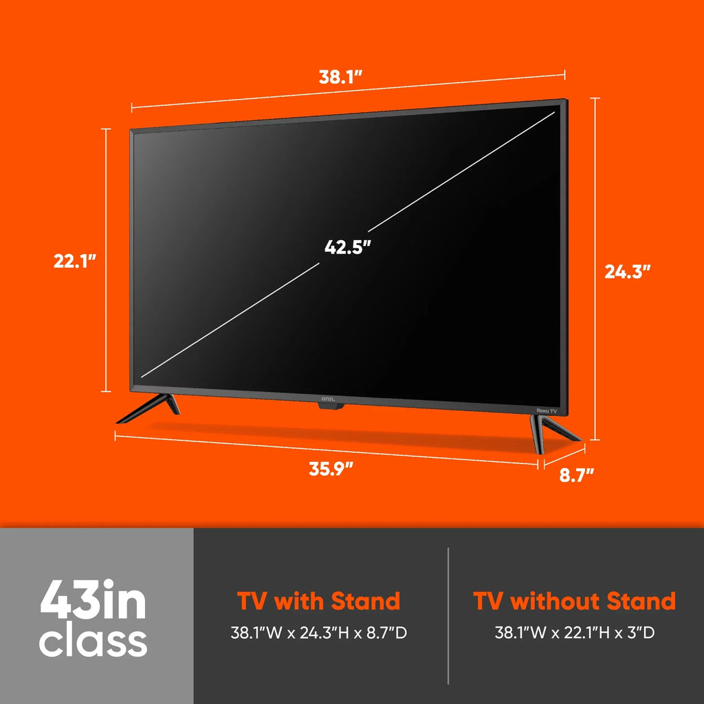 LED (100069992) onn. (1080P) Class Smart 43” Roku TV FHD