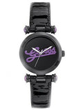 GUESS U0057L6 On Leather Watch Trend Patent Style Logo Purple Strap Glitz Women's Black Iconic