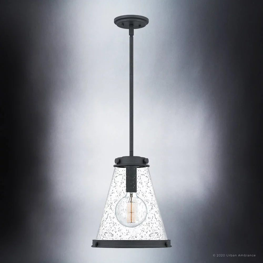 Style Design, Indoor Farmhouse and Transitional UQL4290 Black Clear Elements, with Sand Seeded Glass, 14.75''H x Finish Pendant, Luxury Modern 13.00''W, Casual