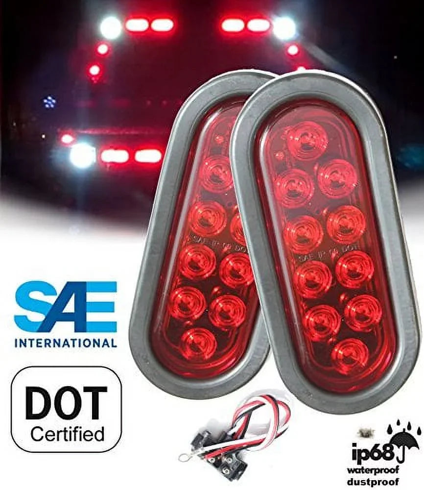 Solid Signal Pigtail Pieces Tail ( Light ) Stop Oval Marker Truck 6" 2 SAE Tractor Turn Brake Grommet for Approved Trailer w Pair Jeep LED DOT Red Kit