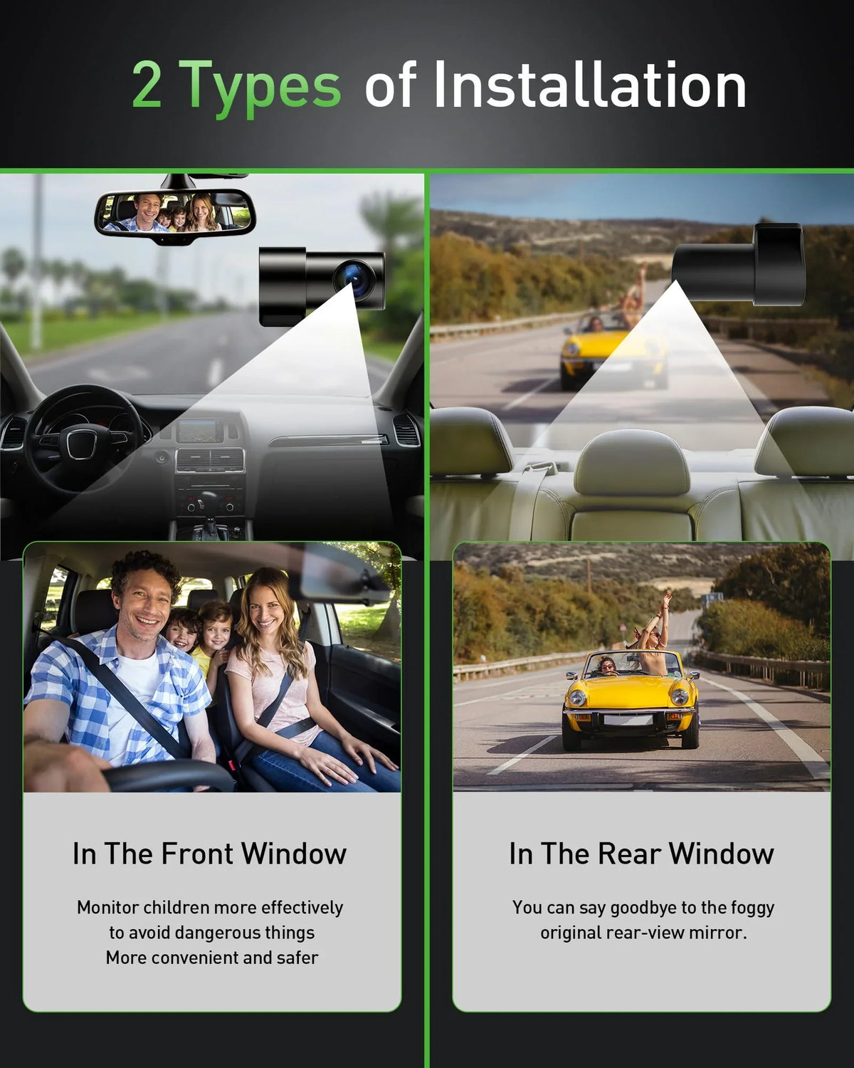 included 170° dash IPS night cam, parking hours dash recording, angle, rear car 4K+1080P 64GB loop front cam, wide Advanced 3-inch card WiFi 24 dual cam, SD mode, vision, and dual dash