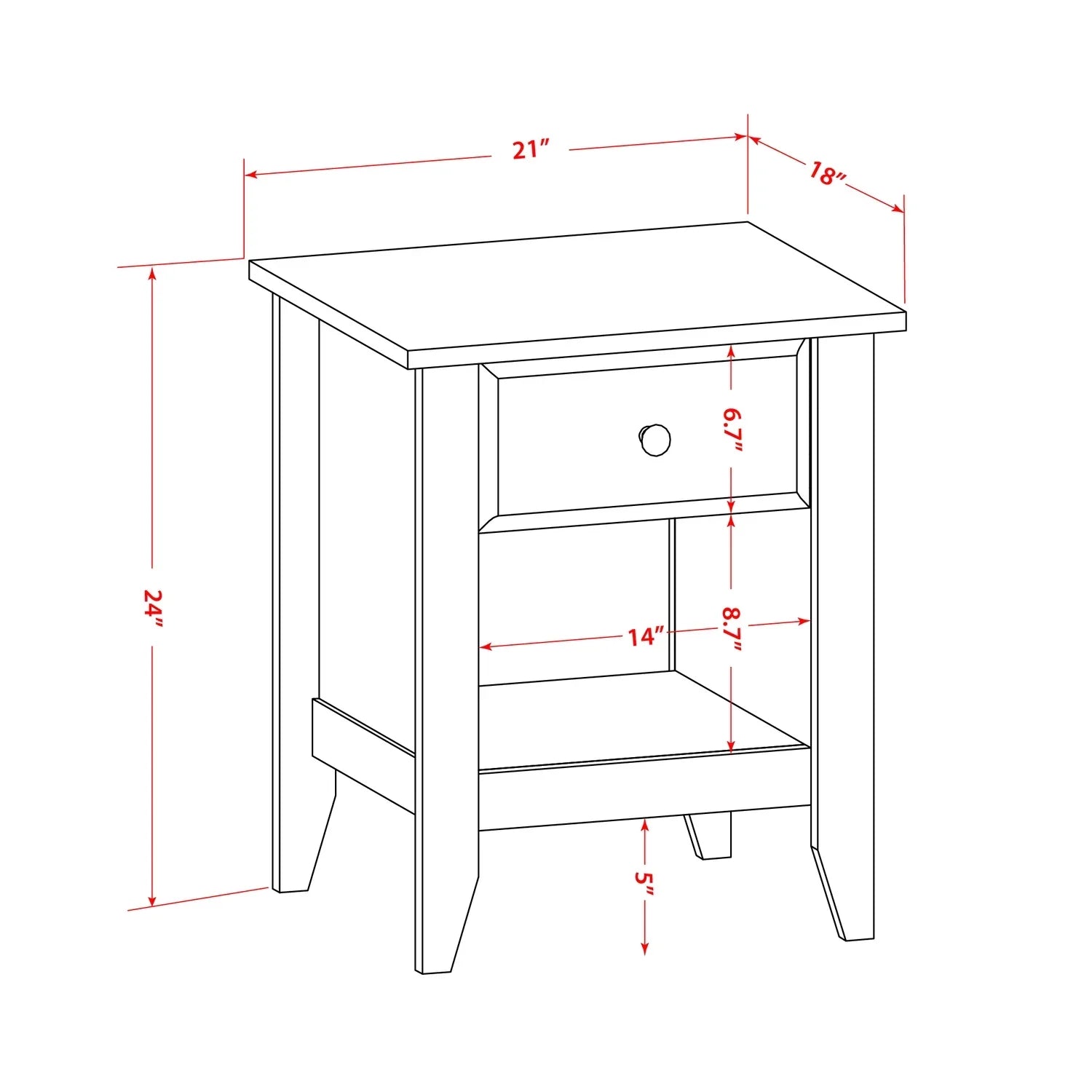 West Jacobean Brown East Drawer 18" Furniture Nightstand Gallatin 1 in with Wood