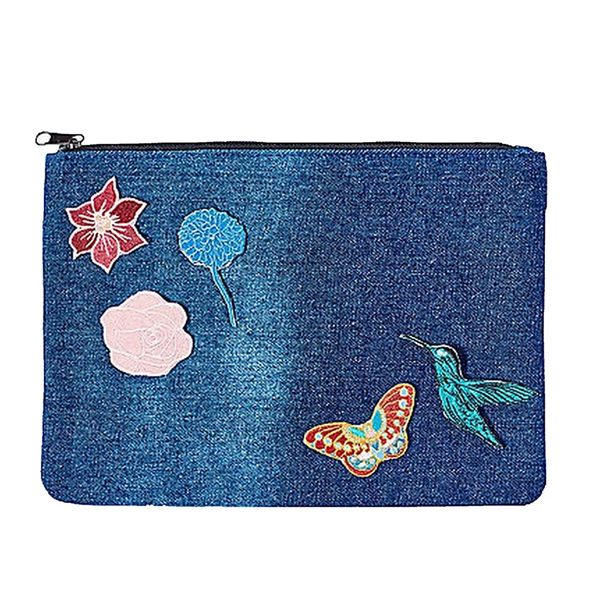 Cosmetic Pouch, Fab Denim Steve Zip Travel Madden Case Patches B-Bird