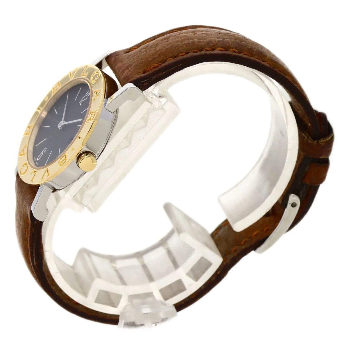 (Good) Ladies Stainless BVLGARI Pre-Owned Steel/Leather/K18YG BB26SGL Watch