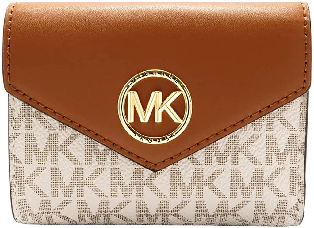 Carmen Kors Wallet Vanilla/Acorn Ladies Logo Envelope Michael - Signature Medium Tri-Fold