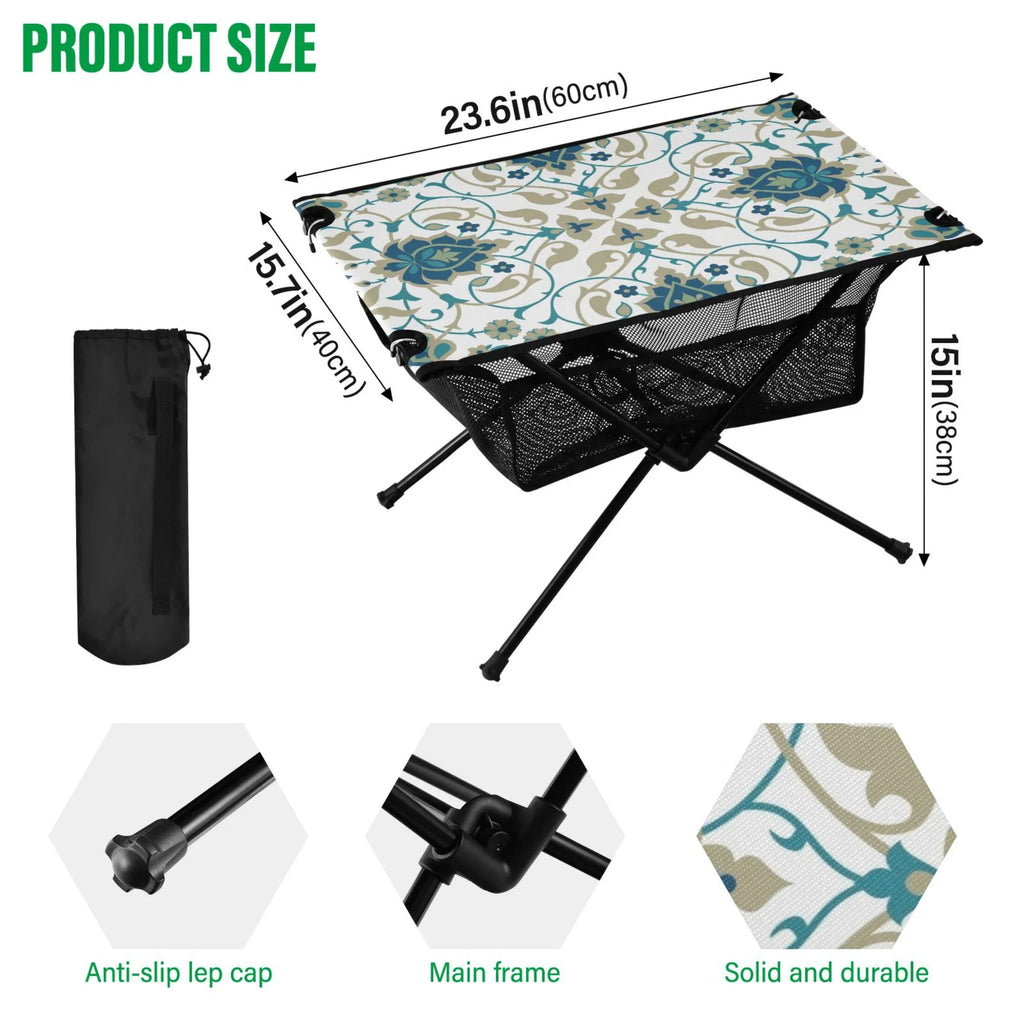 Folding Fishing Print Beach Outdoor Storage Table with Indian Table for Picnic Travel Camping Table BBQ Compact Bag transportable