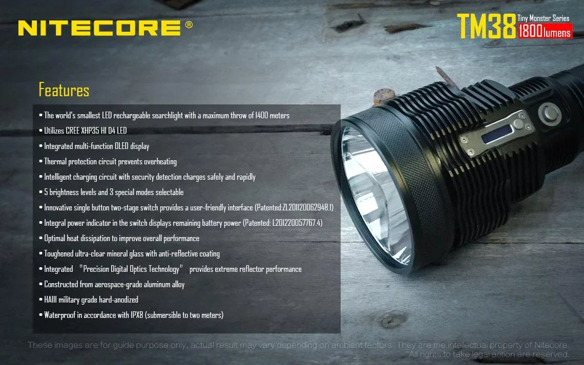 at Nitecore Searchlight can Value go -Both home E4K and be Flashlight TM38 the or Pack: Recharged Outdoor on