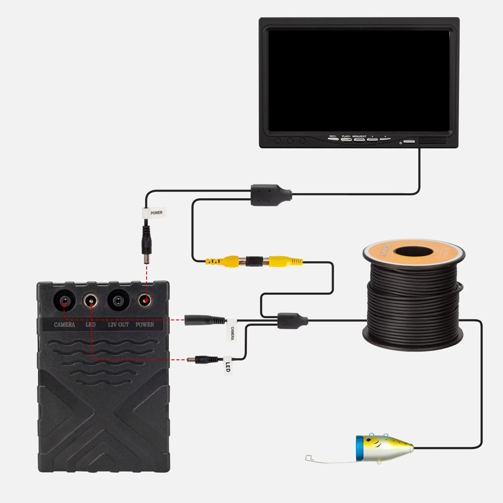 QAHM 12L-EDS Carevas 15M/30M/50M Fish LCD Underwater Cable Camera Display 7Inch/9Inch IP68 Boat 7Inch/9Inch LCD BUZHI 15M/30M/50M 15M/30M/50M camera,Sea Lake Display Display Cable Ice Fish Boat Lake