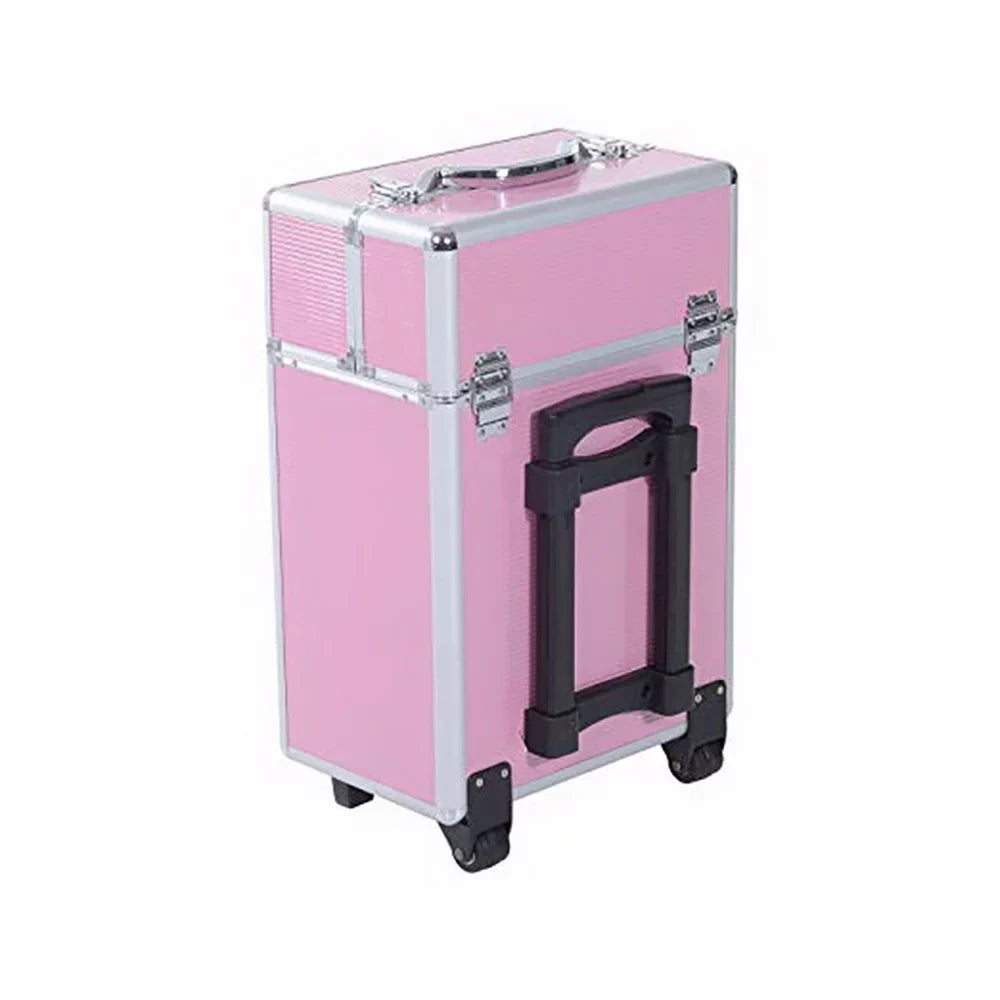 Trays, with Cosmetic Extendable Cosmetic Lockable Organizer Train for Cases, Rolling Case Makeup WRWQ852 Tier Wheels Case Women, Makeup Pink Cosmetic 4 Rolling