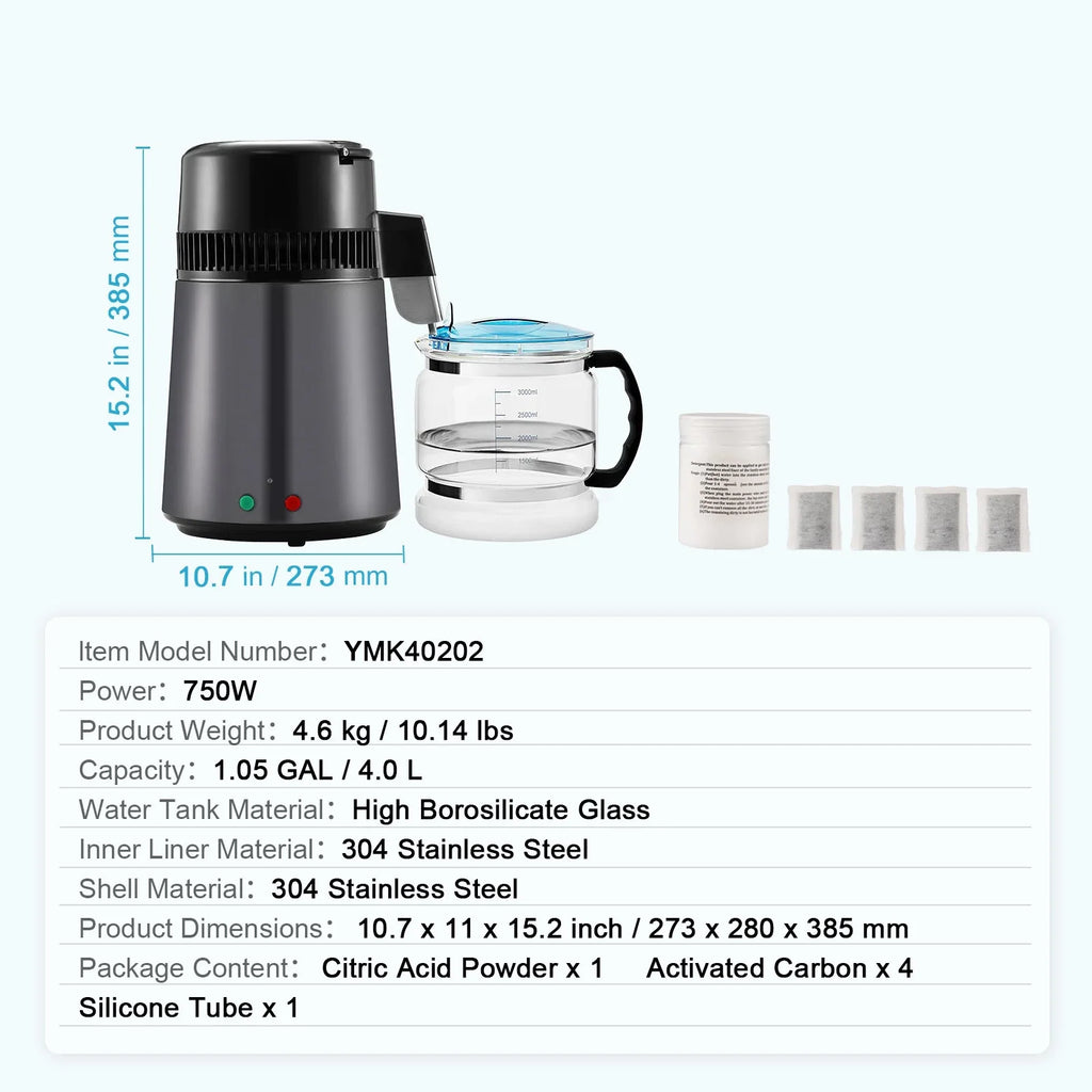 Countertop SKYSHALO Machine Interior Steel Purifier Stainless Water 4L Distiller