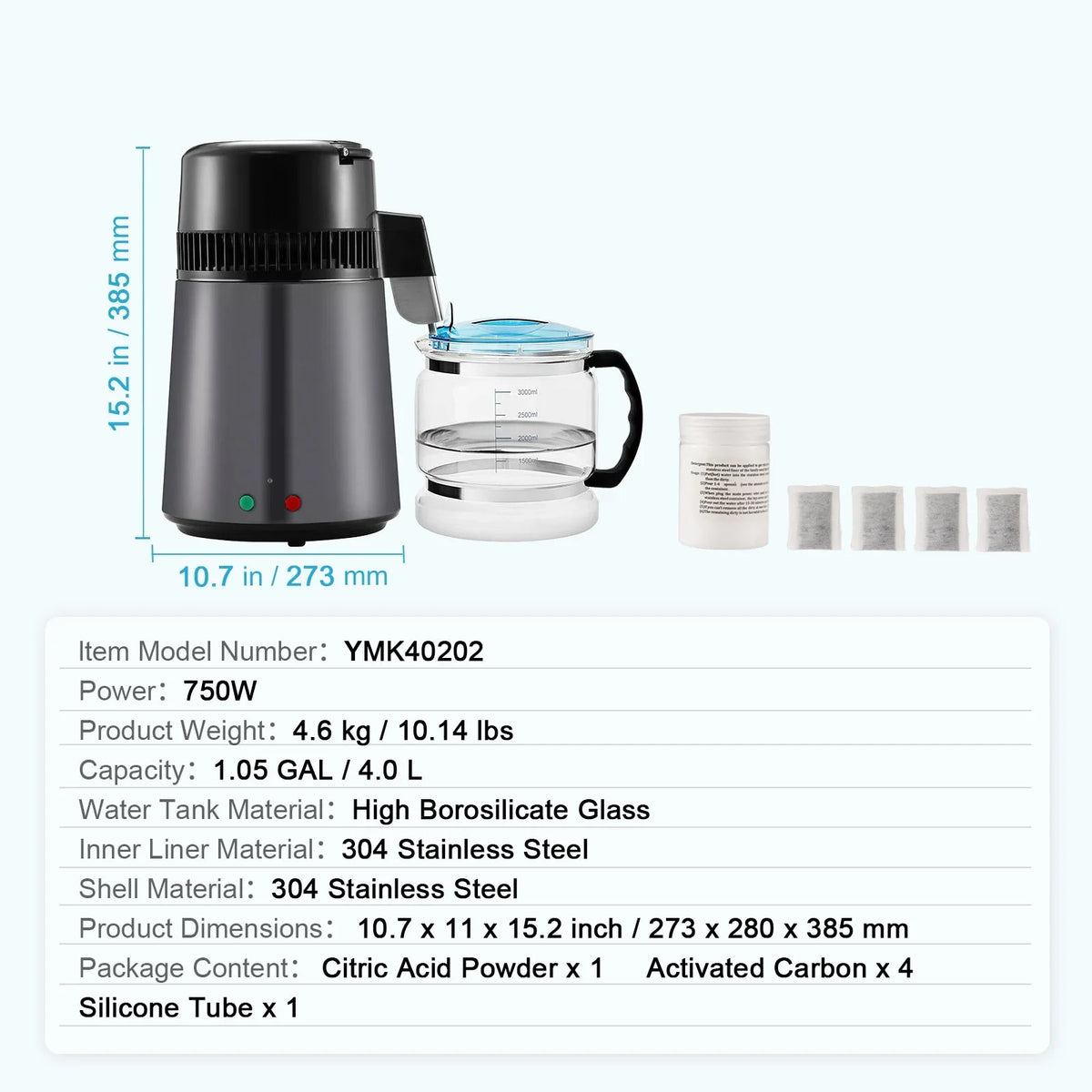 Countertop SKYSHALO Machine Interior Steel Purifier Stainless Water 4L Distiller