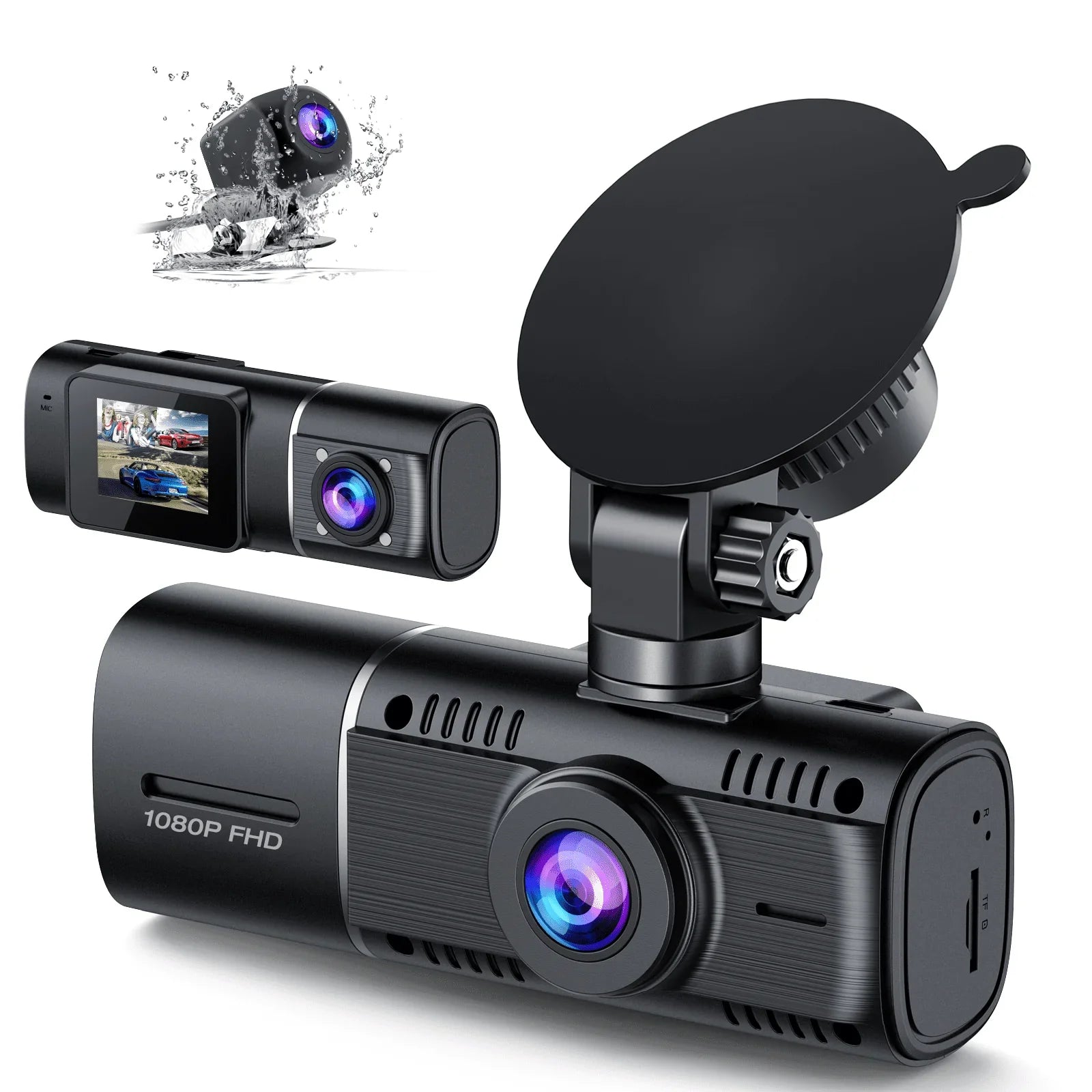 Detection Cam Camera Accident Camera Way Vision Rear 1080P Parking Lock Dash Car Motion Triple Night with Channel IR Three Inside Dash Front and Monitor TOGUARD 3