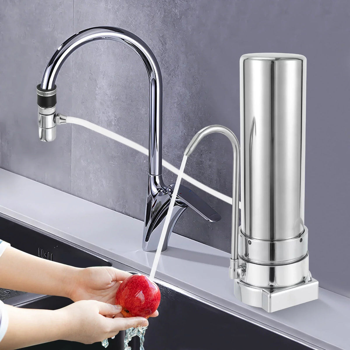 Tap System Drinking Filter Filtration Countertop Silver Water Stainless Filter Sink