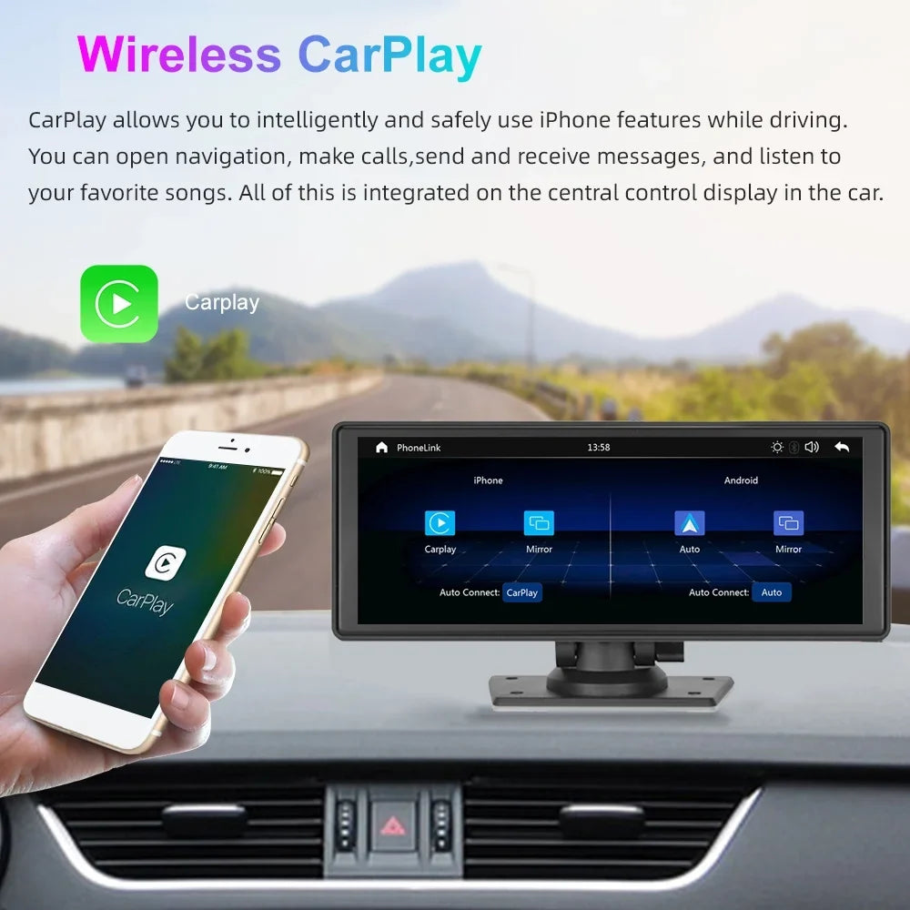 Touchscreen,Supports Front Camera, Bluetooth Stereo, Auto Backup Cam, Hands-Free Most 9.3" Dash Wireless Android Cars & IPS Carplay transportable Calling, HD Polarlander Car