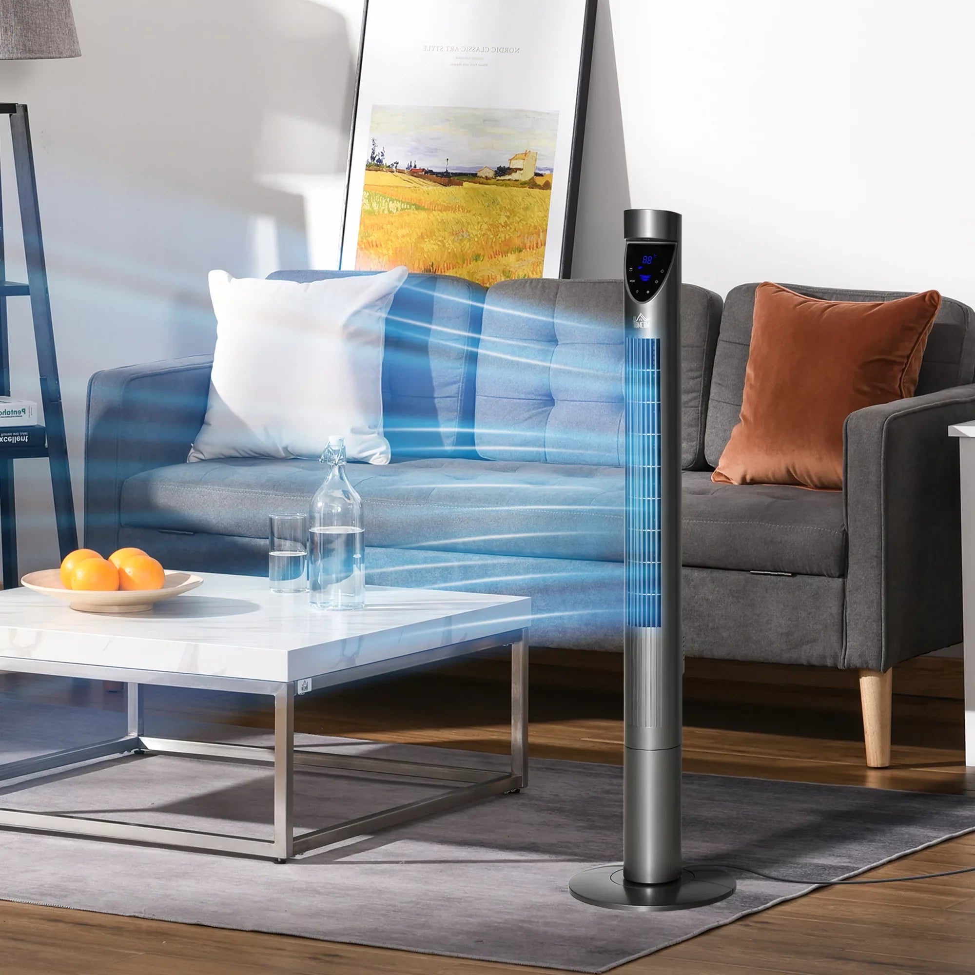 for Grey 3 atmospheric and with Control, 12H Cooling Speeds, Filter, Tower Timer, Oscillating, Fan HOMCOM Bedroom 46" Remote