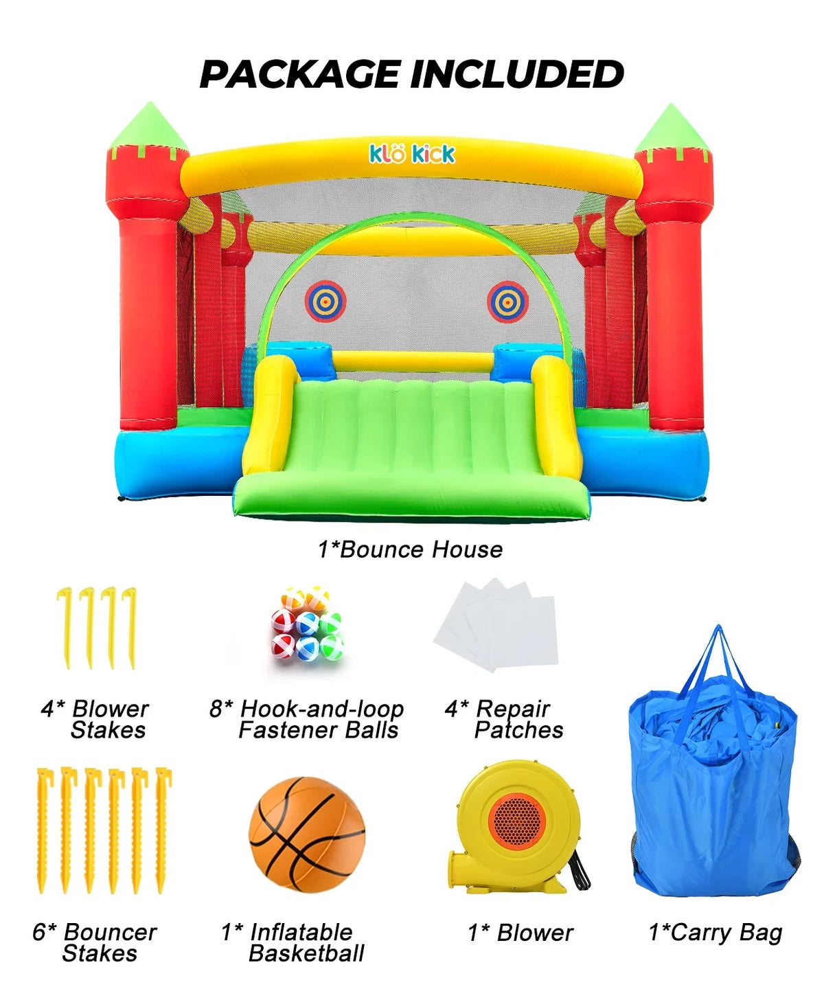 Bounce for Slide Oxford Adult, Teen, 12' 840D 15'x Kids KLOKICK Infant, Large Child, Blower 3-10 Tween self-inflating House with Years, Bouncers for 6 &