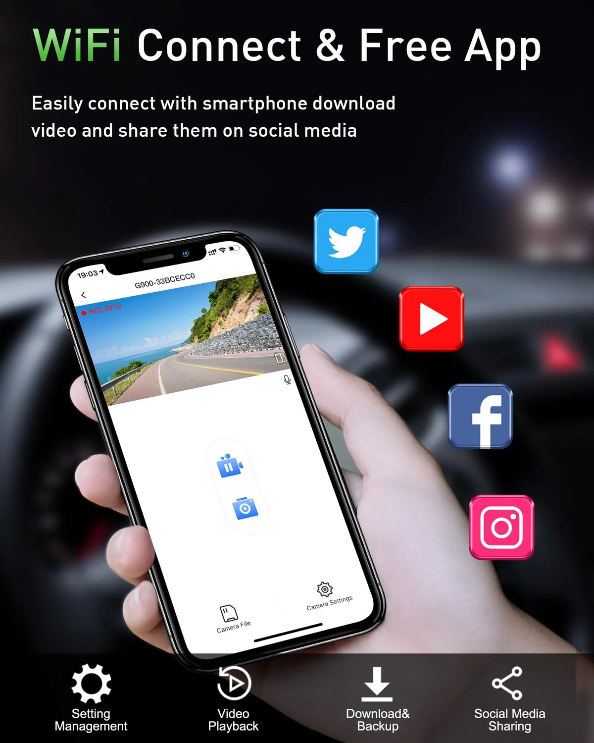 included 170° dash IPS night cam, parking hours dash recording, angle, rear car 4K+1080P 64GB loop front cam, wide Advanced 3-inch card WiFi 24 dual cam, SD mode, vision, and dual dash